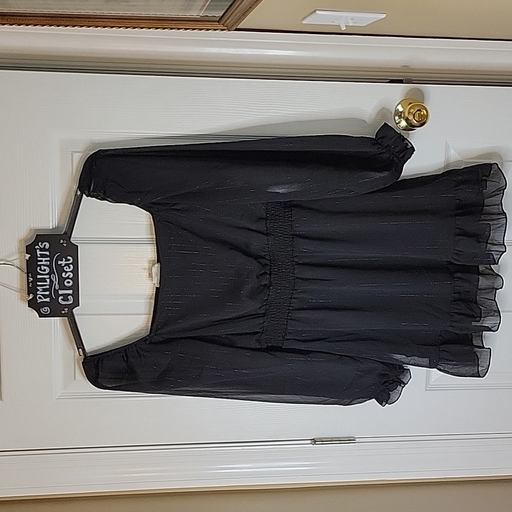 Altar'd State Dress Medium Black Square Neck Sheer Sleeves